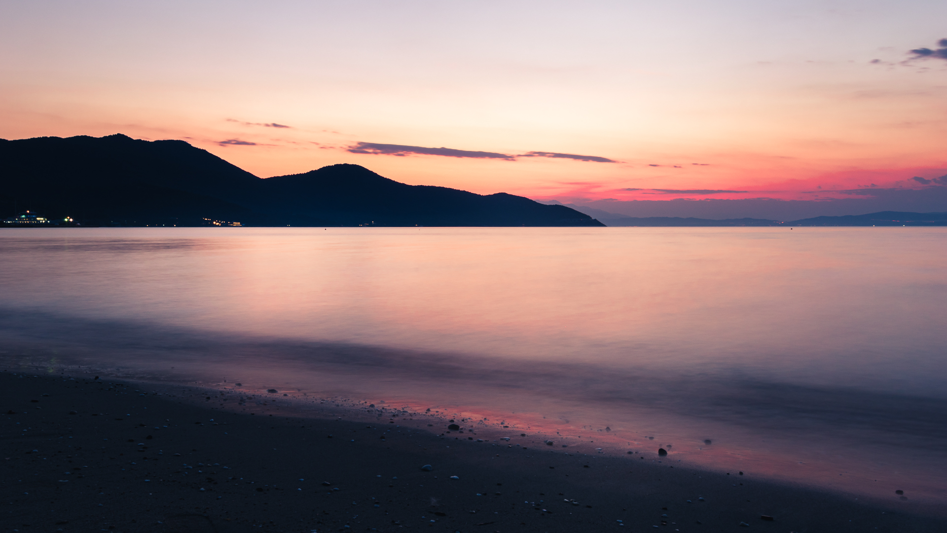 Long-exposure photo of a sunset in Thassos, Greece.