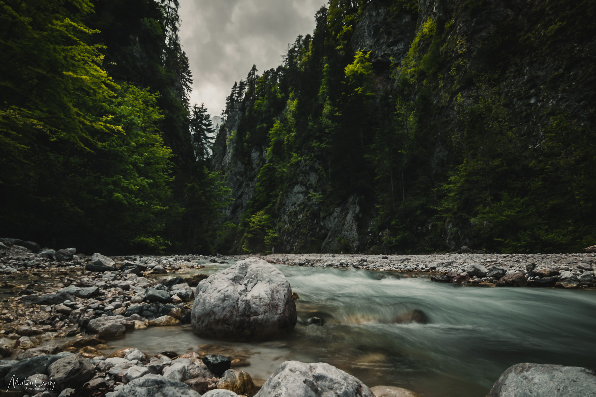 Slow shutter photo of a river in Triglav Nationa park valley.